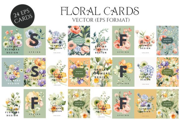 Floral Greeting Cards Templates: 24 Elegant Watercolor Designs